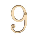 M Marcus Heritage Brass Numeral 9 - Face Fix 76mm Slimline font